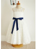 Vintage Ivory Lace Slit Back Knee Length Flower Girl Dress 